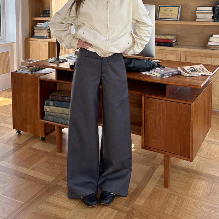 薄款实拍2025秋冬新款深灰色西装裤休闲百搭垂感低腰阔腿裤直筒西