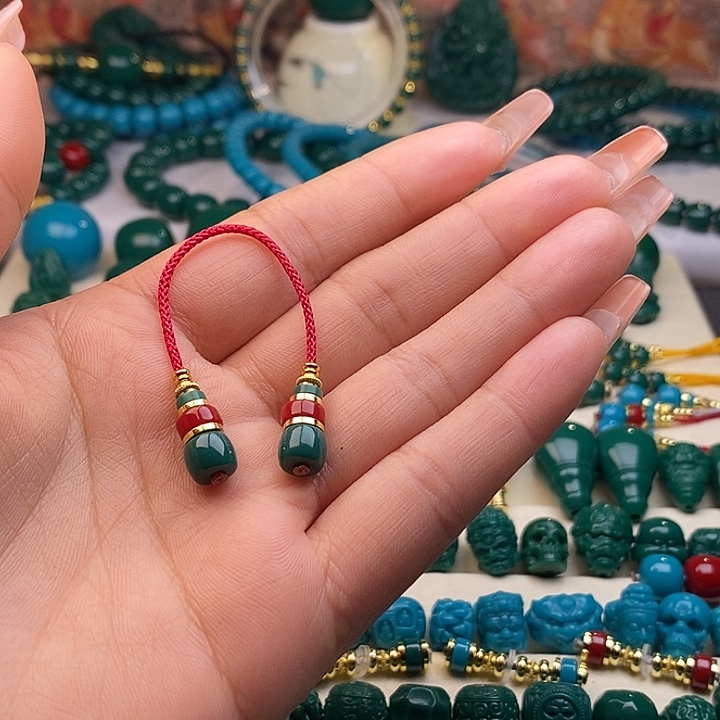 我***糖琉璃颈饰红绿弟子珠一套