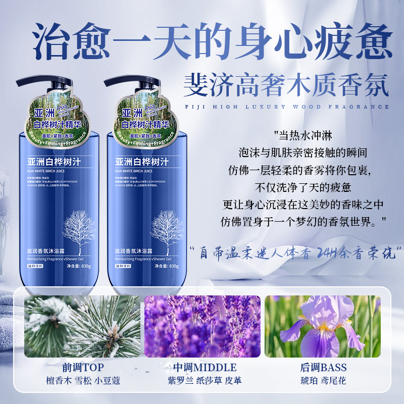 【以亚洲白桦树汁为基底】滋润香氛沐浴露大容量紧致保湿持久留香
