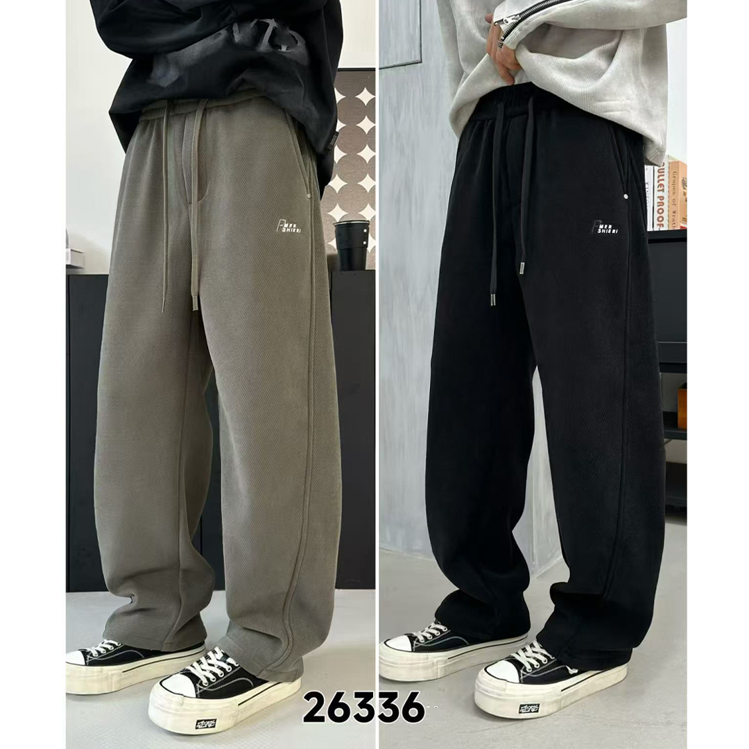 26336#【加绒弯刀裤】男士小细纹欧棉绒时尚百搭宽松弯刀直筒休闲裤