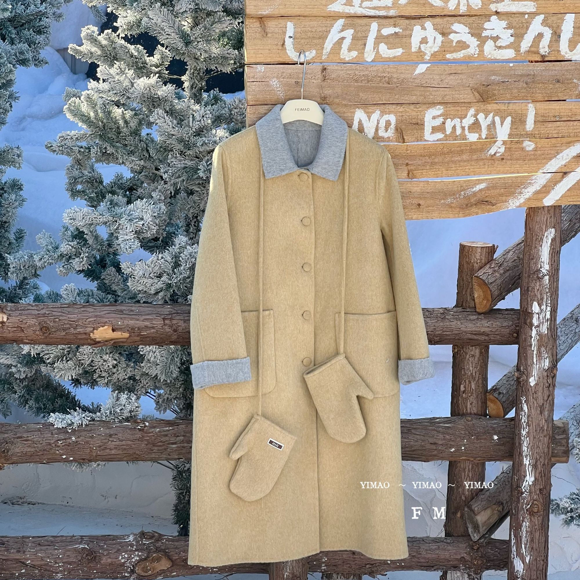 【泡总女装】秋冬厚款连帽毛呢外套（可两面穿）70%羊毛大衣311