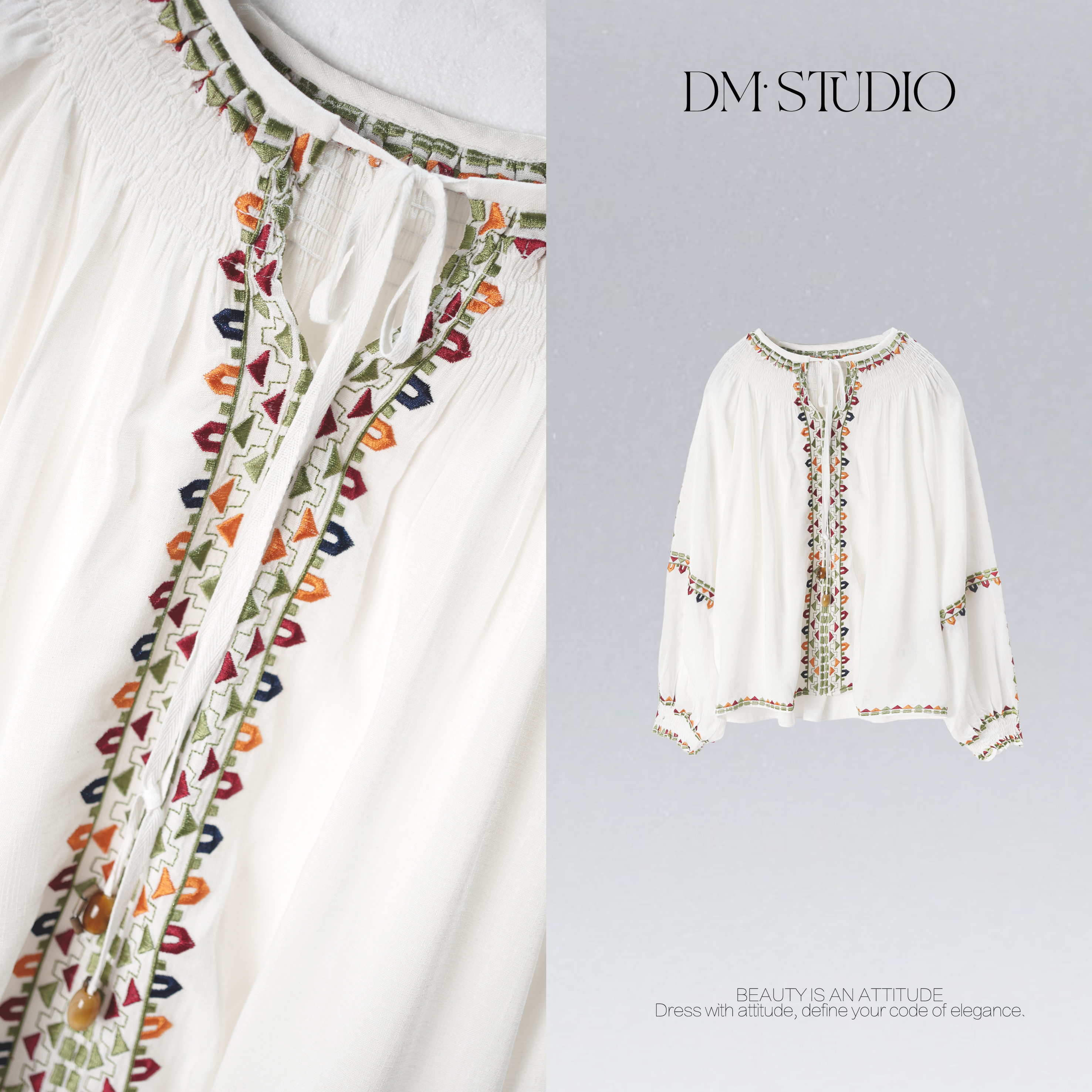 DEDM•STUDIOM/小众复古气质显瘦绣花边长袖衬衣2506CS/MM2025YJ15