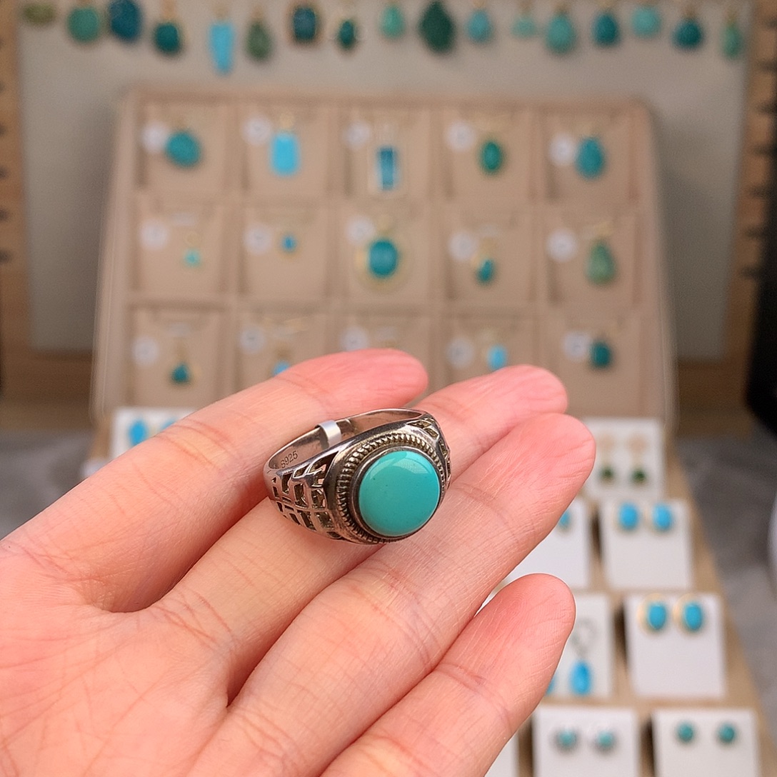 绿松石银S925镶嵌戒指