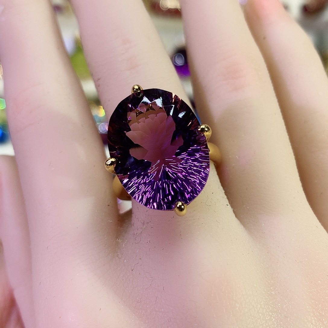 紫晶戒指银S925镀金镶嵌