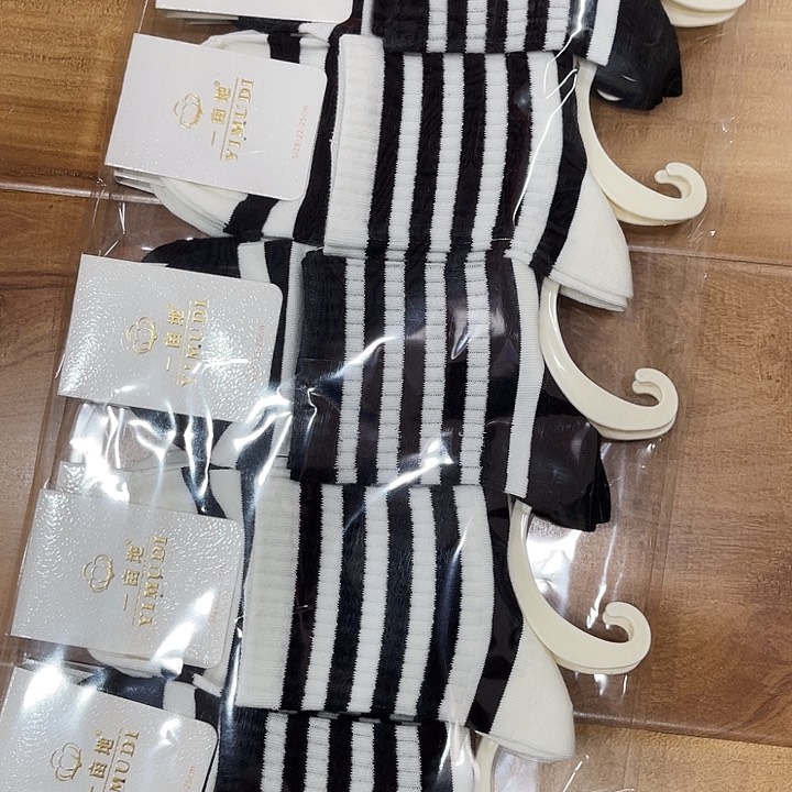 007女士棉袜黑白条纹10条