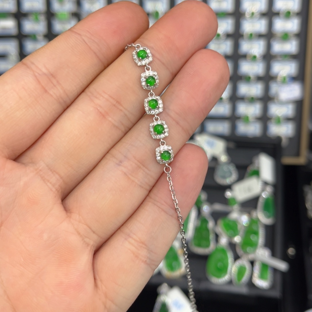 翡翠银S925镶嵌戒指翡翠手链