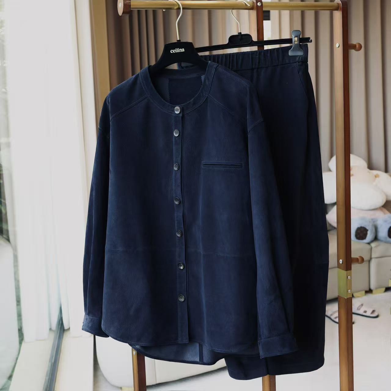 【晨老板】~ ceilina【雾蓝诗语】时尚休闲定格衬衫套装79255005