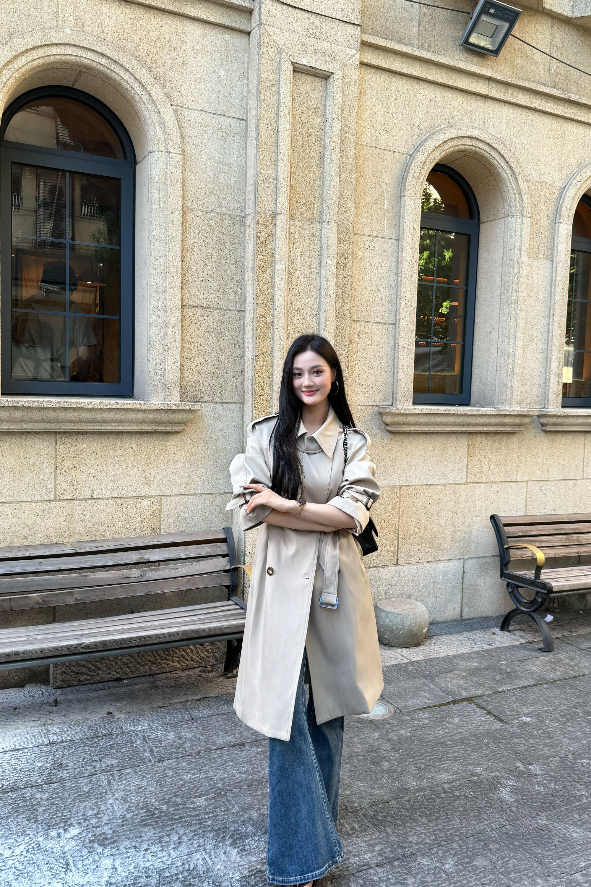 秋季新品宽松型英伦风长款风衣外套时尚美式高级感-6601