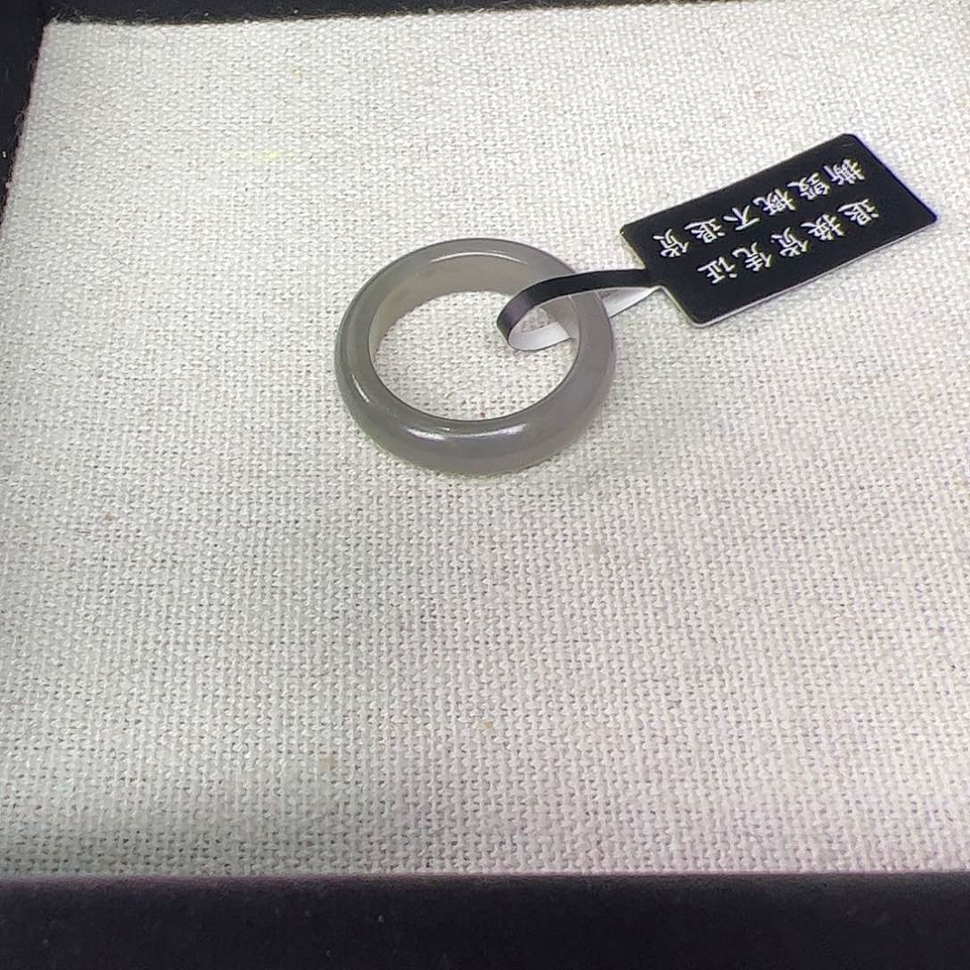 和田玉戒指未镶嵌13号浓烟灰烟紫半山水