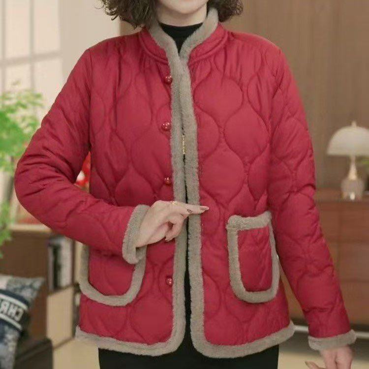 冬季加绒保暖时尚女士妈妈装洋气纯色