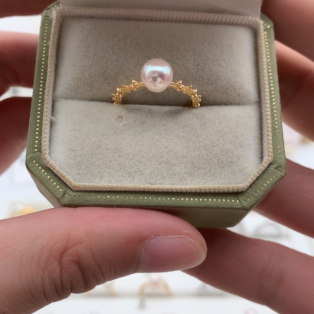 银S925镶嵌仙女戒指海水珍珠6.5-7mm ak