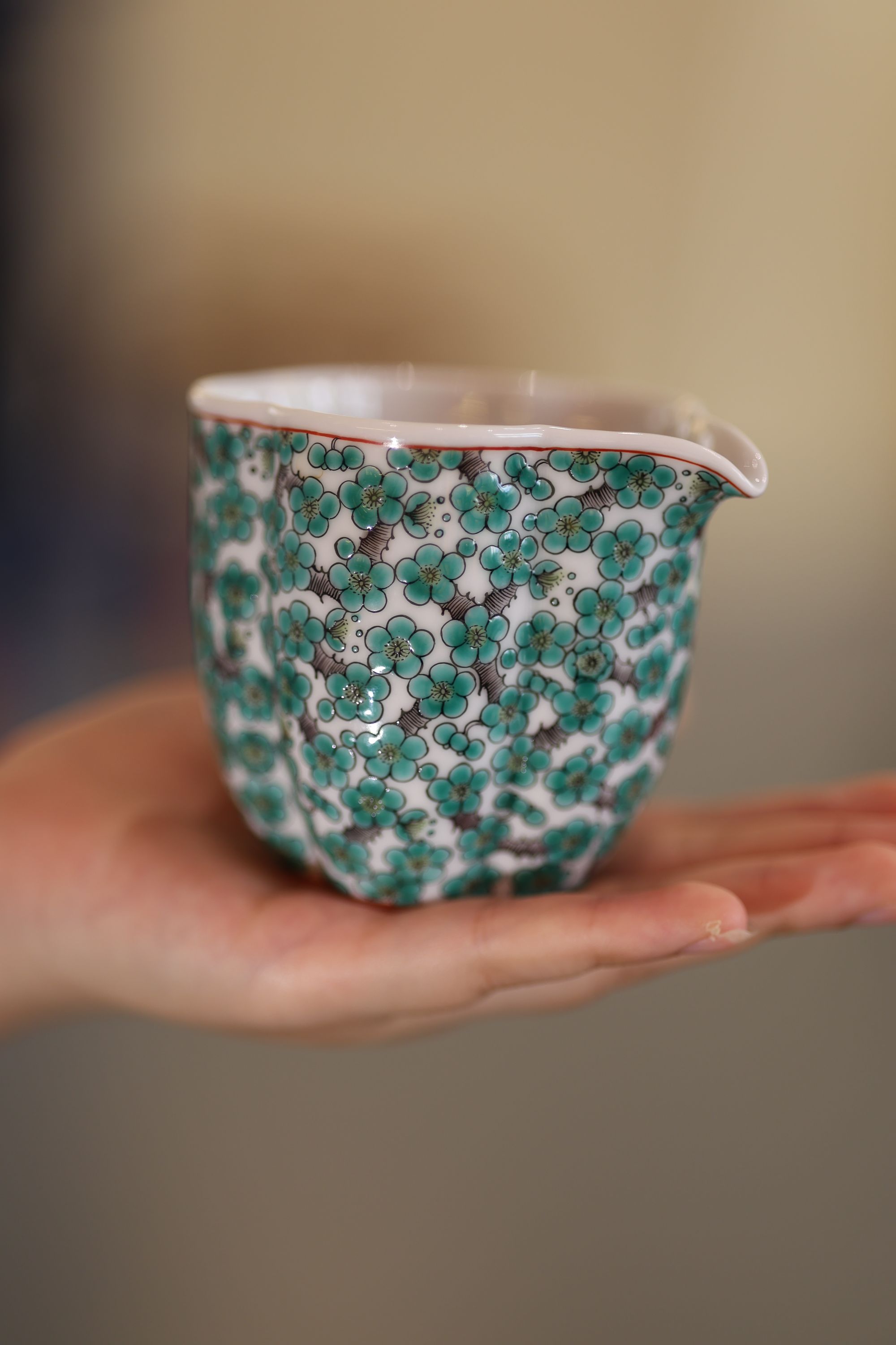 古阅和风·绿梅公道杯 景德镇 手绘纯手工中式茶器茶具