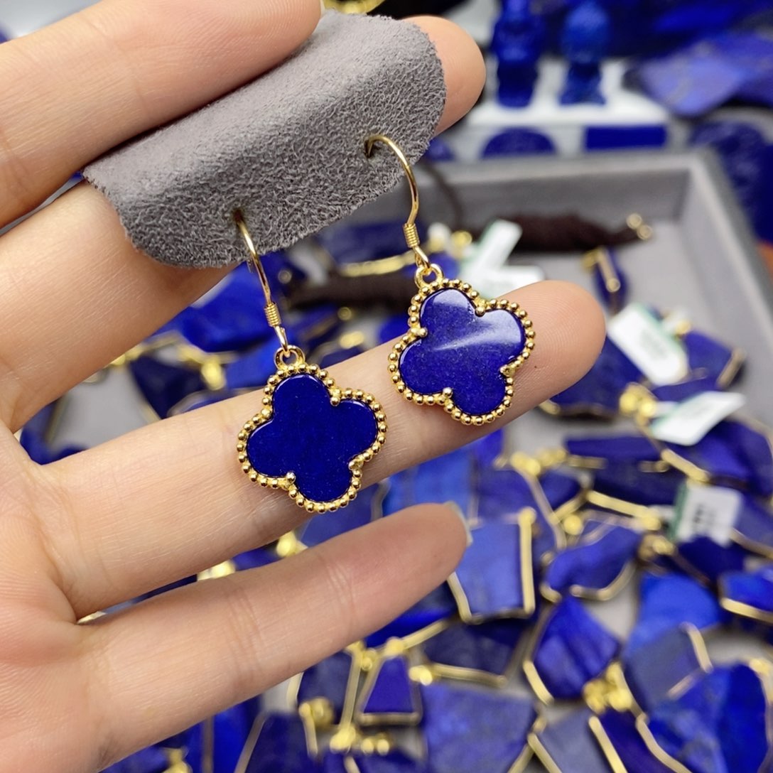 青金石耳饰银S925镀金镶嵌