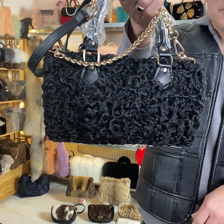 娃叔皮草卡拉库羊毛波士顿包