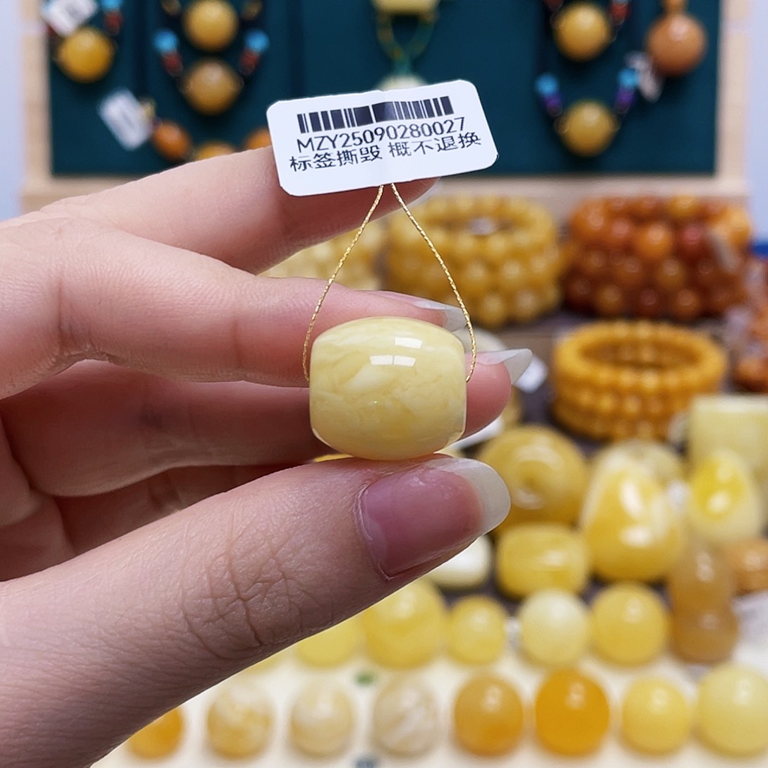 蜜蜡未镶嵌珠宝奇石15.3mm虎皮纹桶珠 瑕