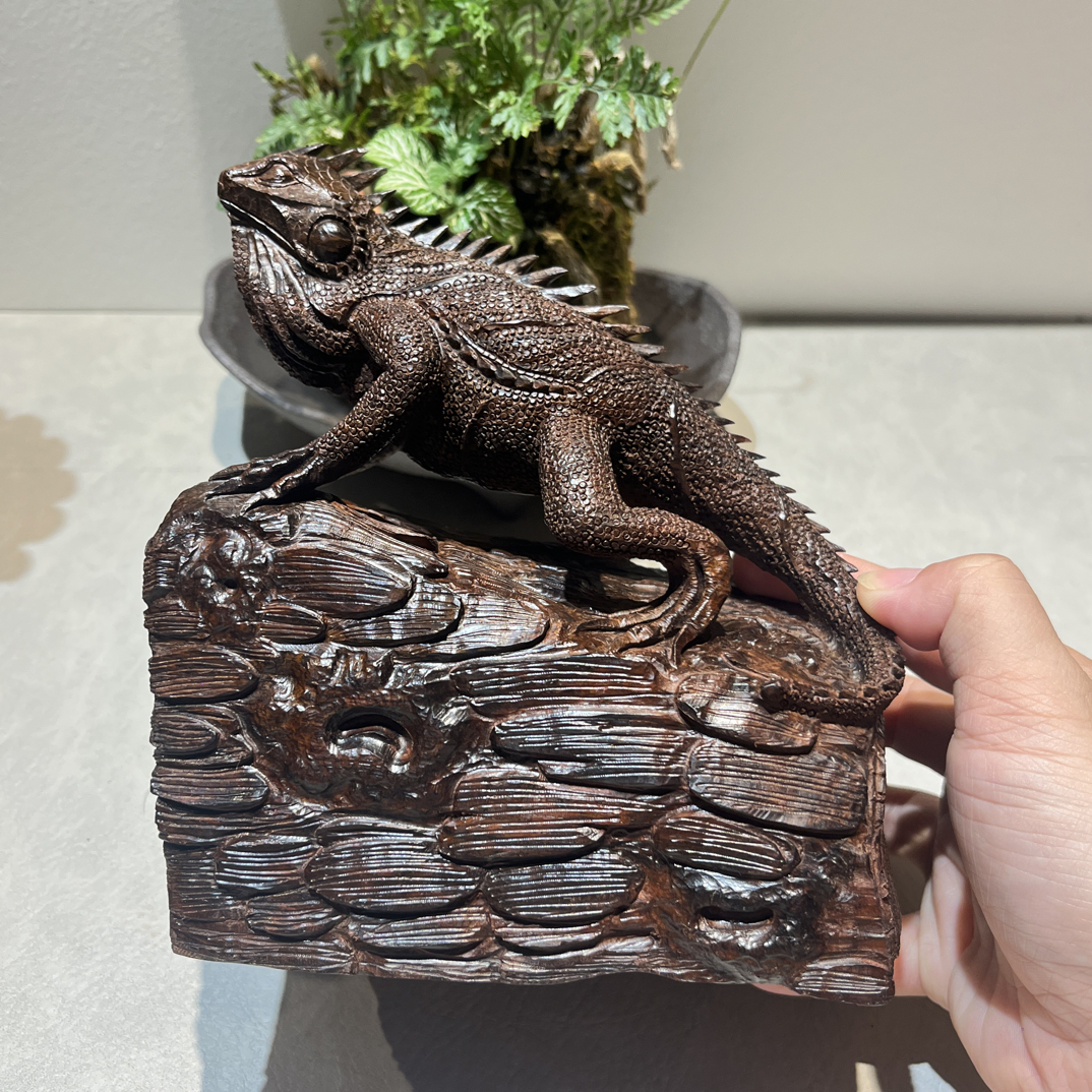 蜥蜴【吸亿】家居茶室木雕红木文玩摆件纯手工精雕