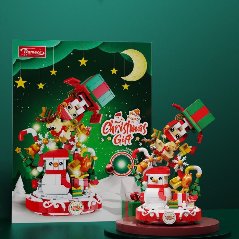 圣诞主题创意拼装积木含小雪人麋鹿等元素益智玩具