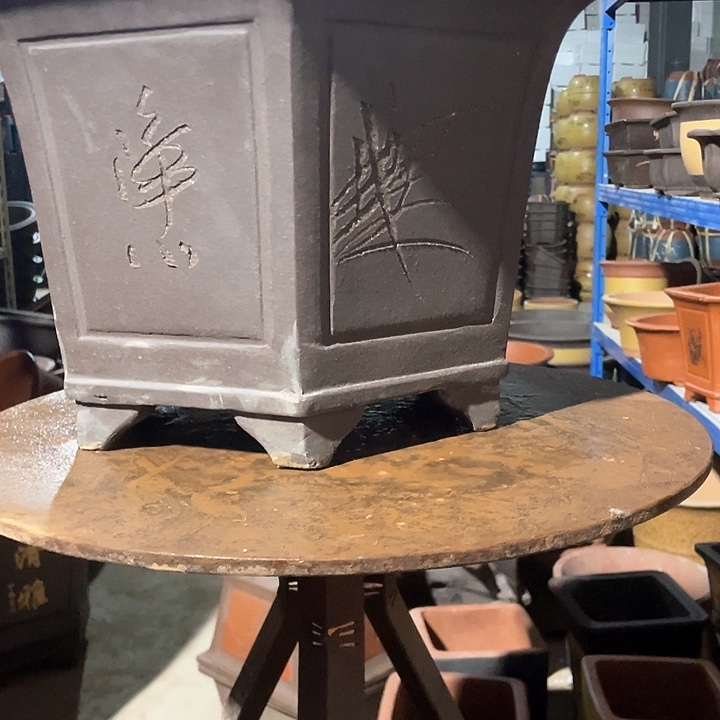 40紫泥刻绘六方花盆花盆花盆