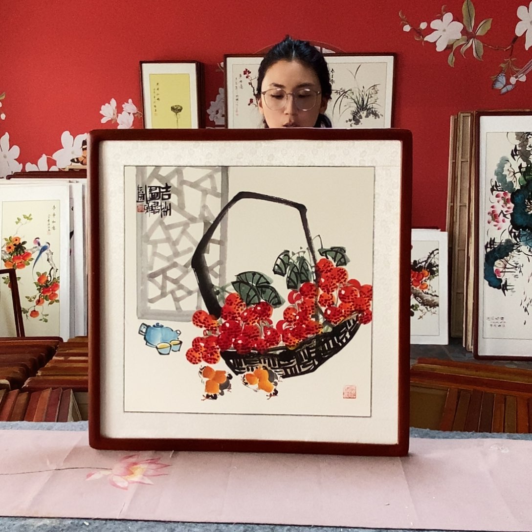 国画手写手绘国画作品62✖️62带框包邮