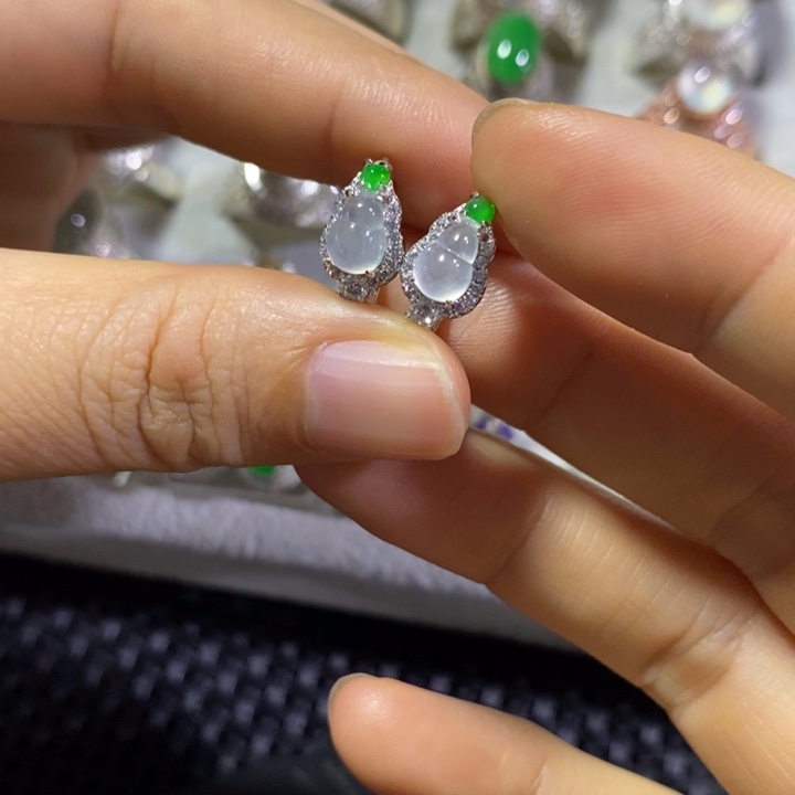 翡翠银S925镶嵌耳饰耳扣