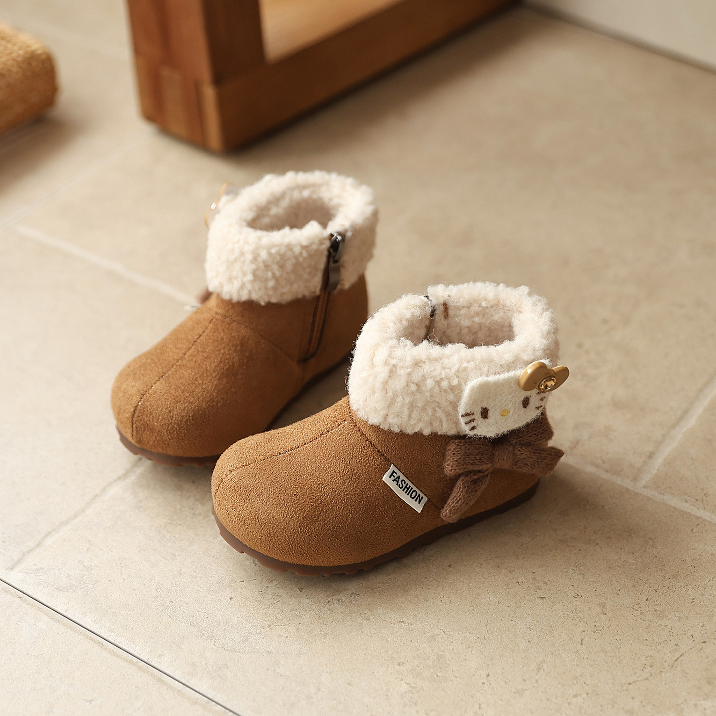 21-33儿童冬季加绒侧拉链卡通风棉靴女童勃肯靴棉鞋软底保暖Y26