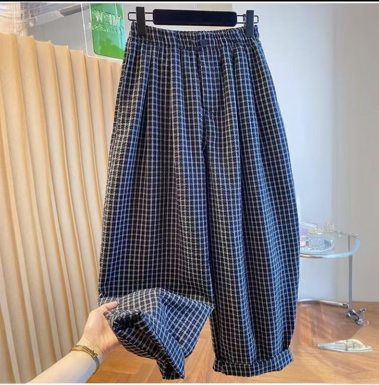 高级感格子哈伦裤女款2025新款宽松休闲百搭阔腿裤九分气球裤