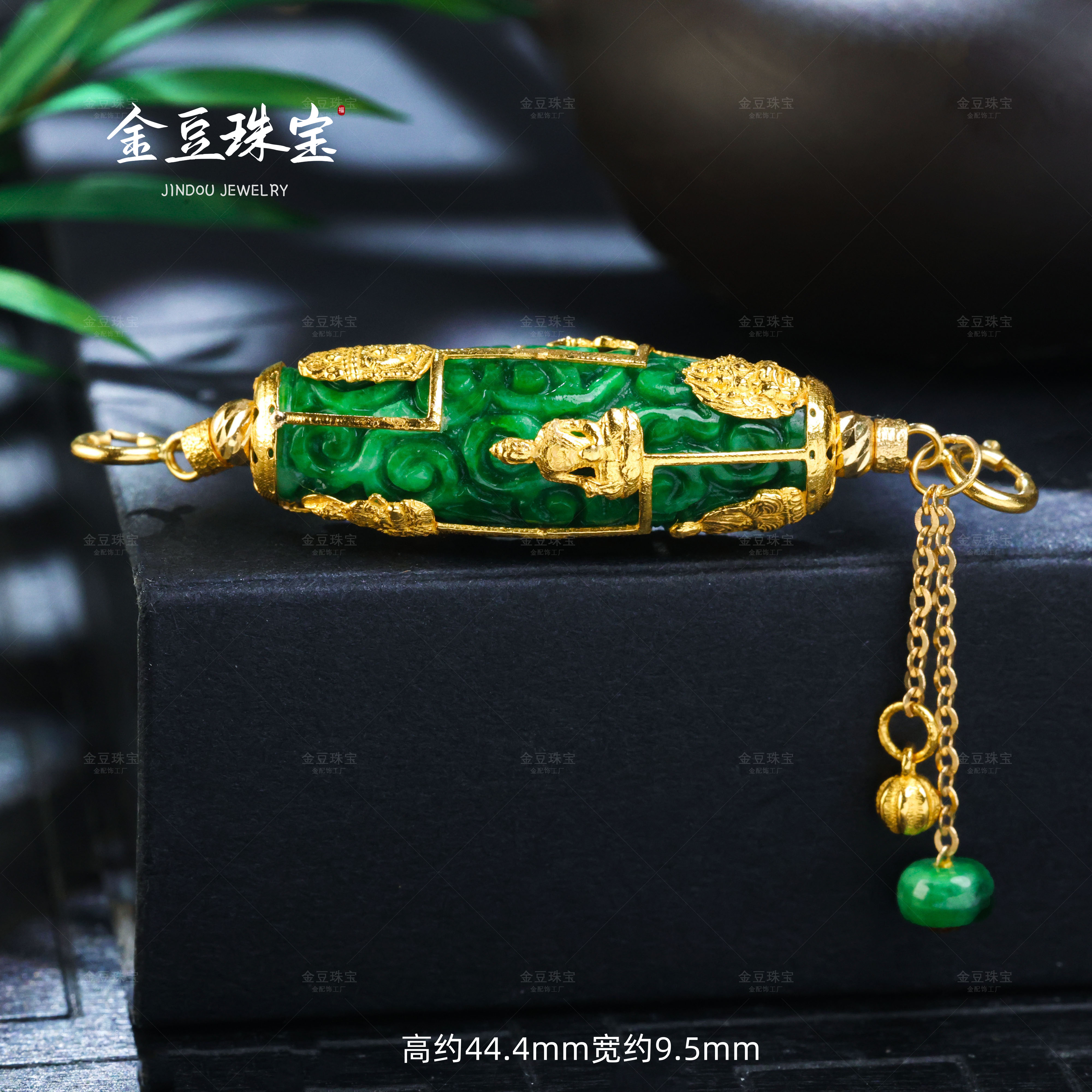 【专享】佑安|18K金加大号九大守护翡翠桶珠佛坠（黄财神+药师+扎基）