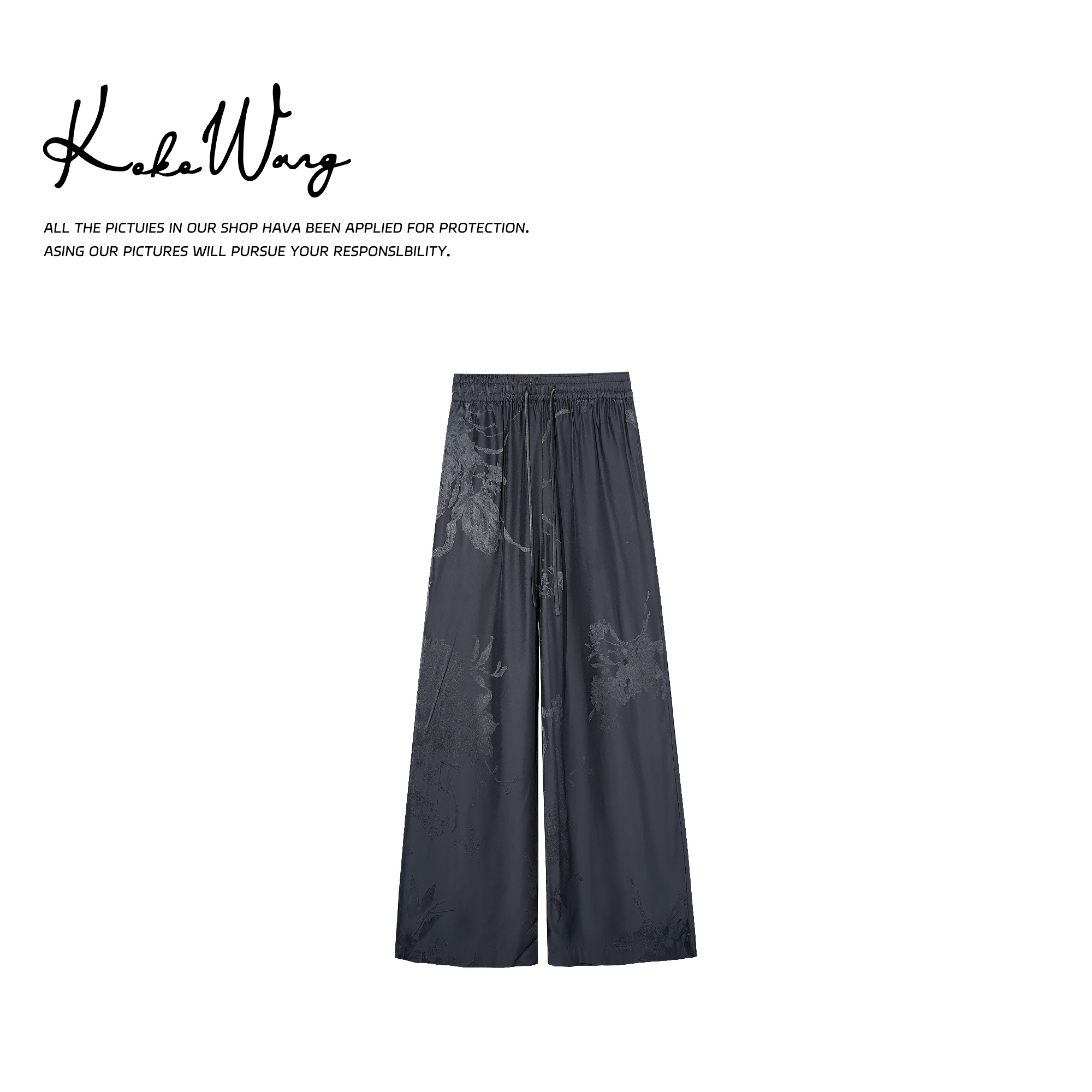 KOKOWANG高腰蝴蝶缎面提花垂感直筒富婆款休闲裤 525895C25K42