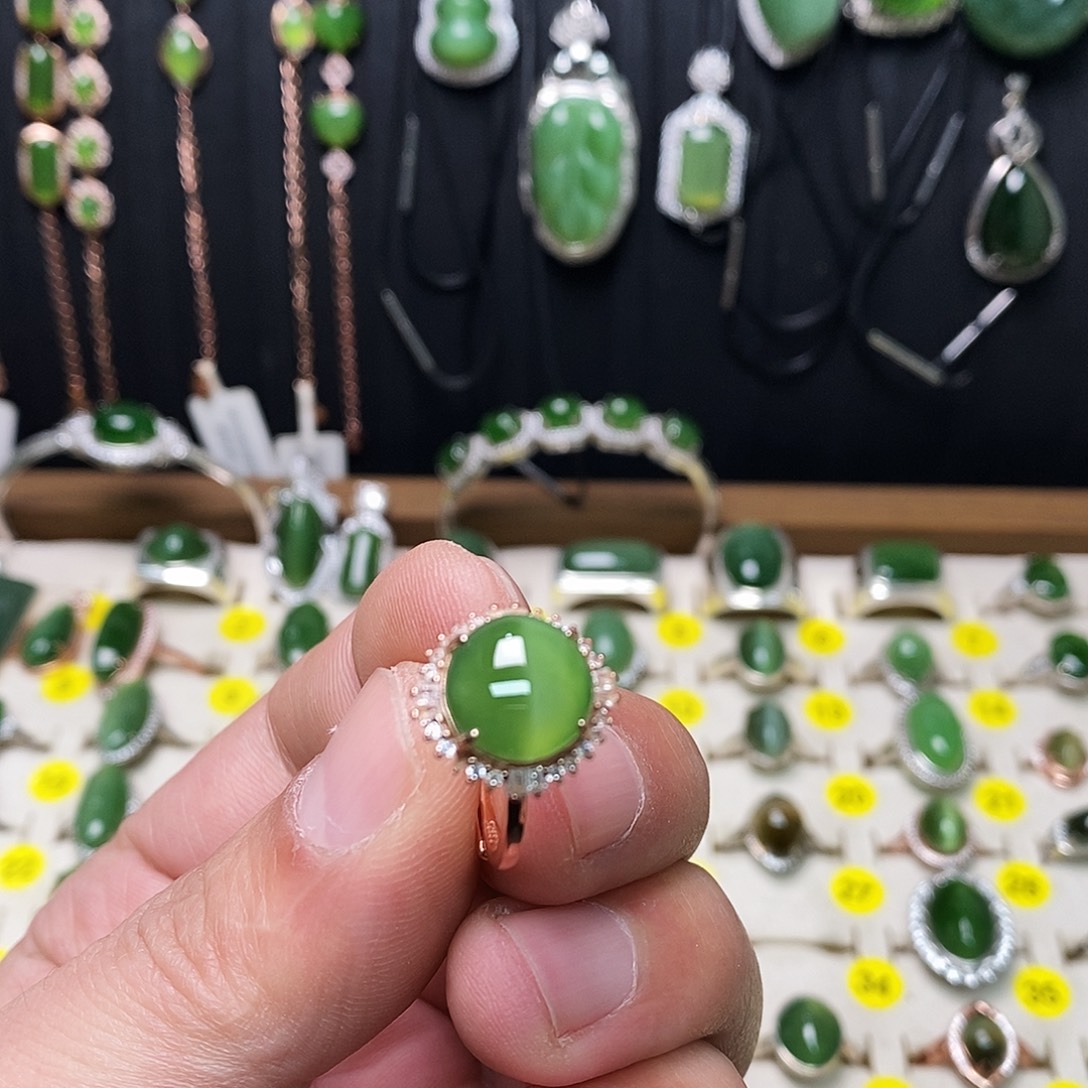 和田玉（碧玉）银S925镶嵌戒指