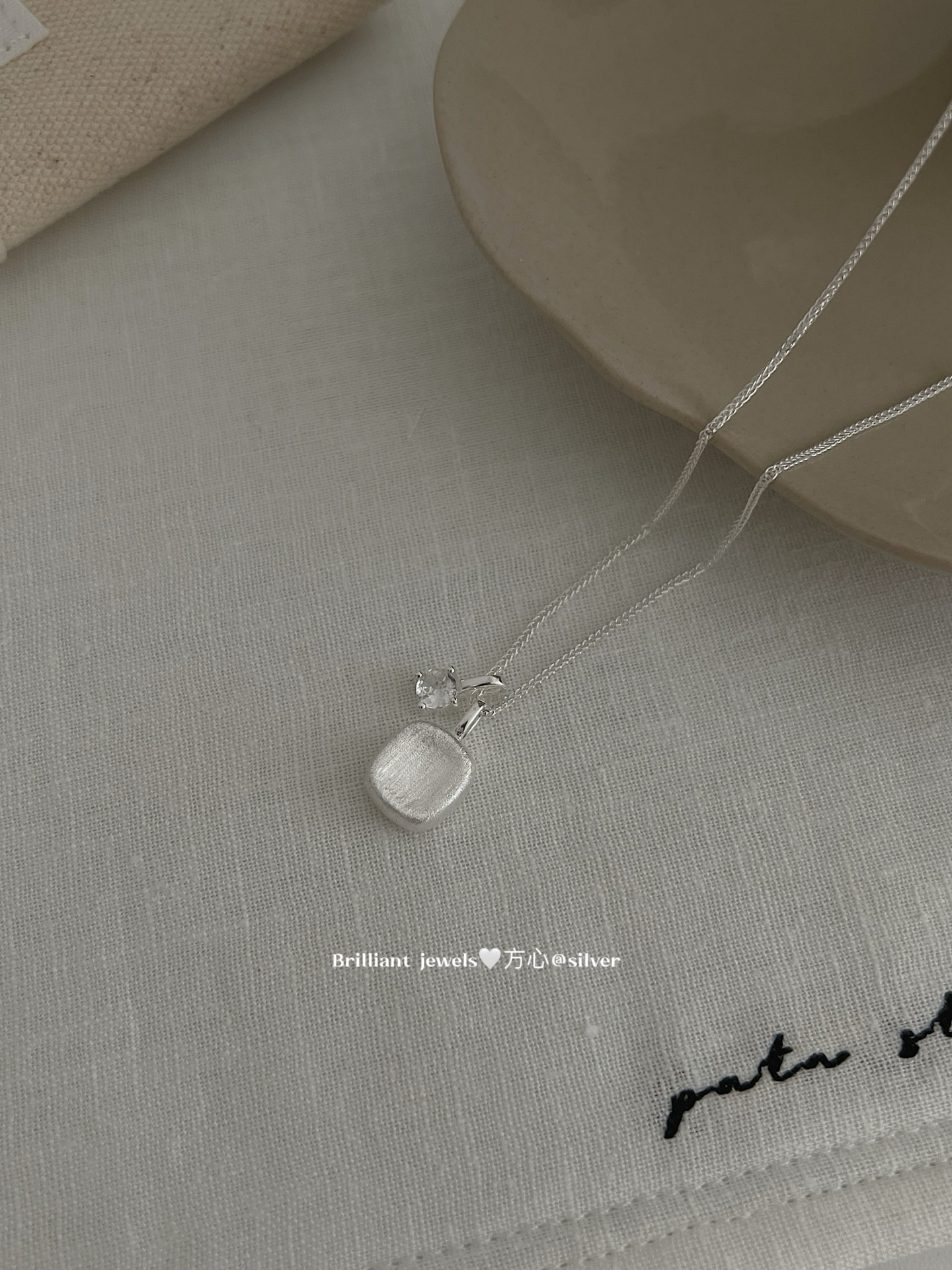 坠链均925银莫桑石 方砖银项链百搭时尚个性轻职风通勤韩系