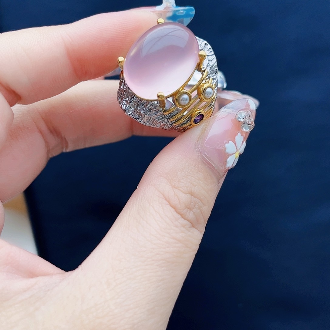 水晶戒指银S925镶嵌天然