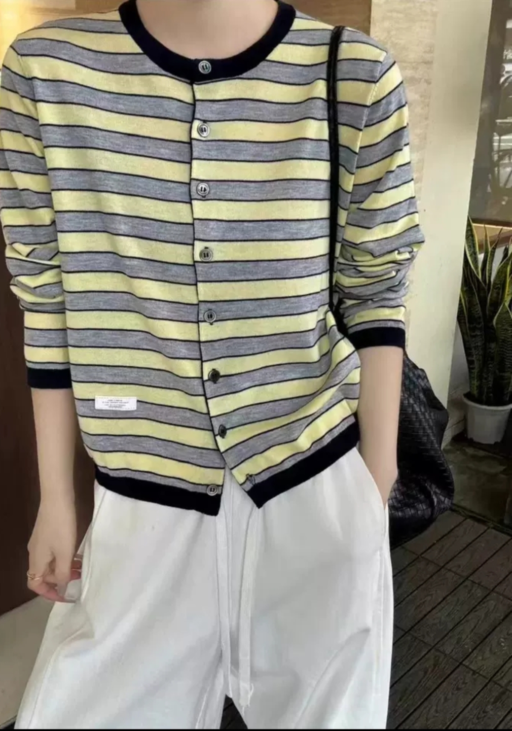 春款撞色圆领假两件针织衫年轻妈妈装外套线衣小衫开衫女毛衣