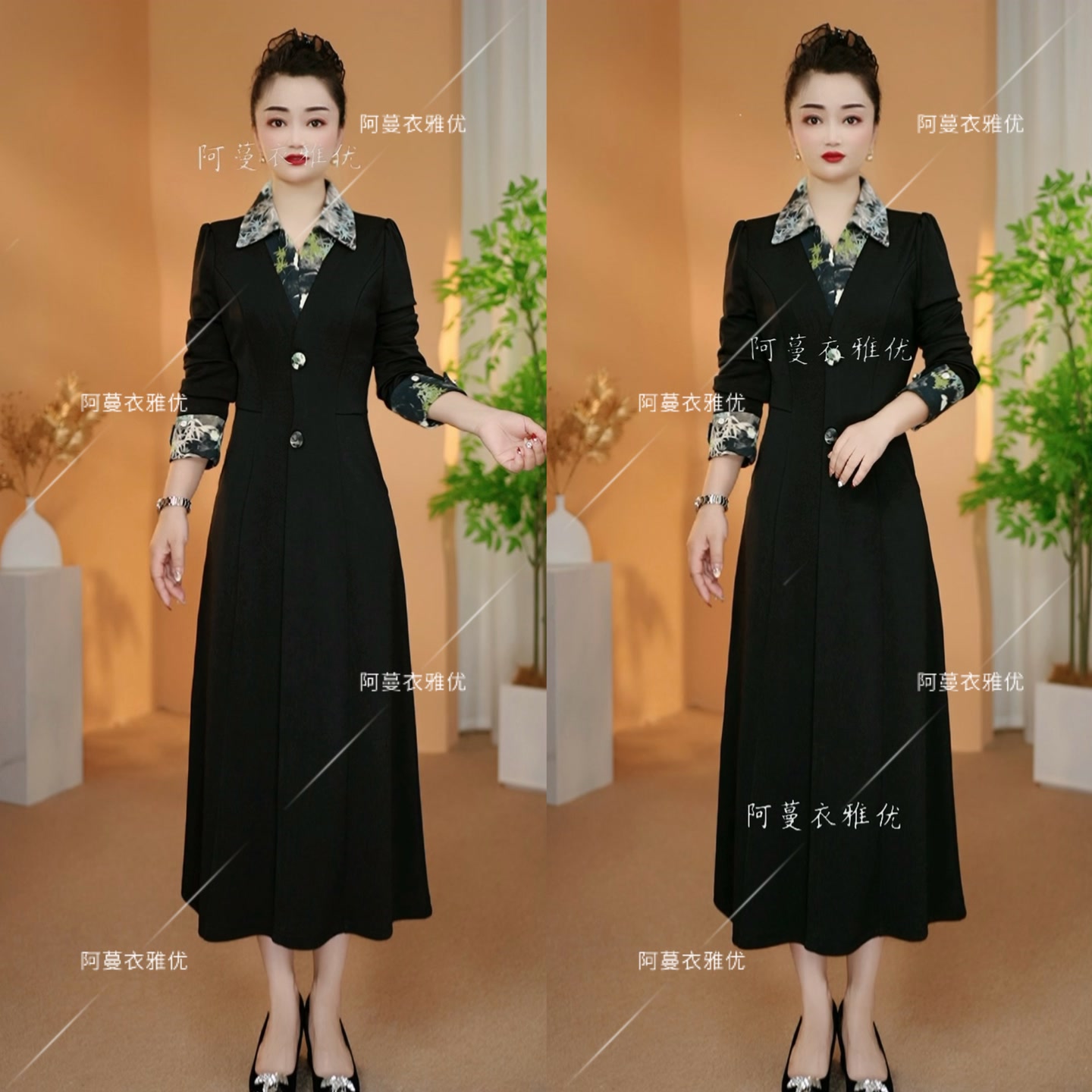 【衣雅严选】8127-2319#新加厚气质时尚百搭拼接时尚款领子连衣裙