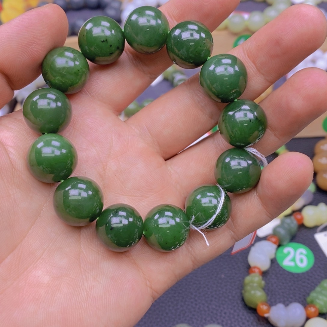 和田玉（碧玉）手链未镶嵌碧玉卡18