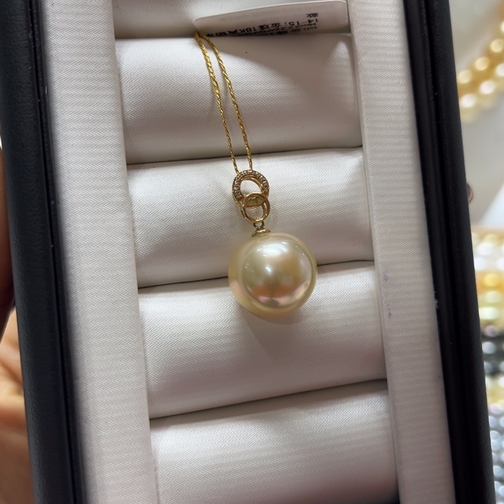 海水珍珠吊坠(不含链)18K金镶嵌14-15mm