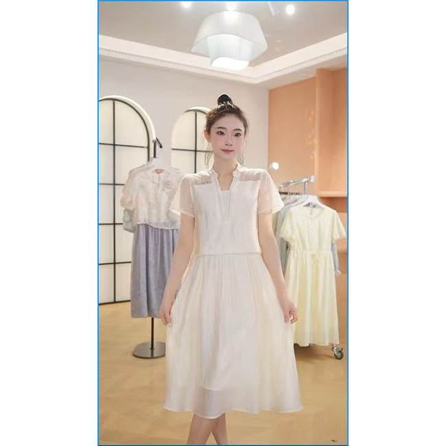 L8877 2025年夏季新款时尚优雅气质显瘦减龄上衣+中长款半身裙