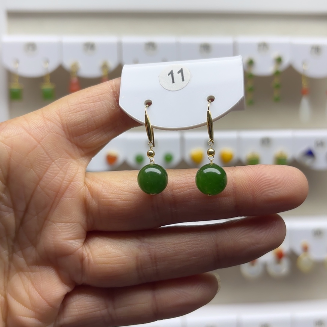 和田玉18K金镶嵌耳饰