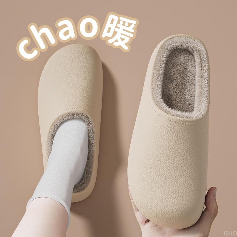 高颜值加绒保暖外穿防水棉拖鞋女2025秋冬季新款加厚简约棉拖鞋男