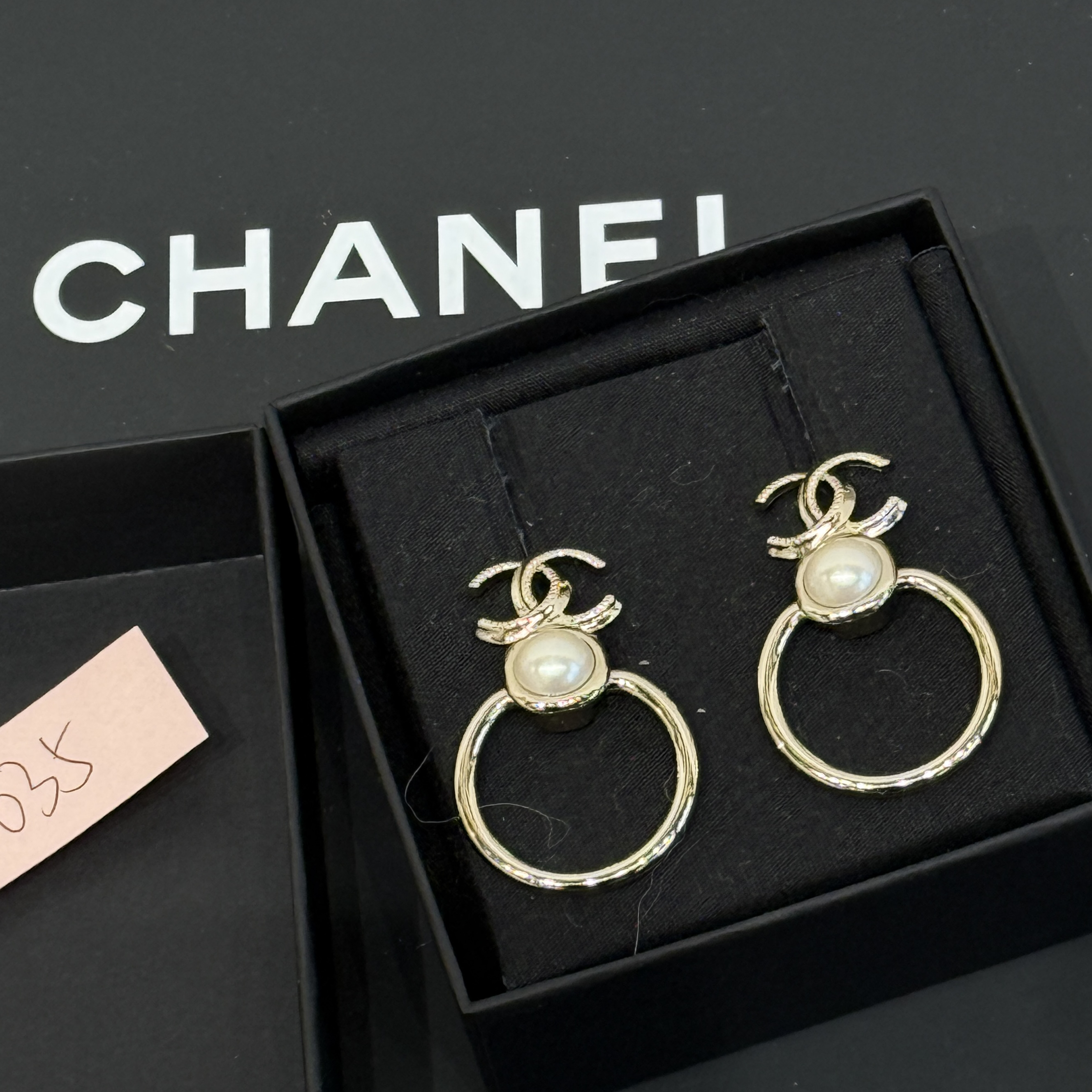 95新 Chanel/香奈儿 夏七中古/双C珍珠圆环耳钉/3035