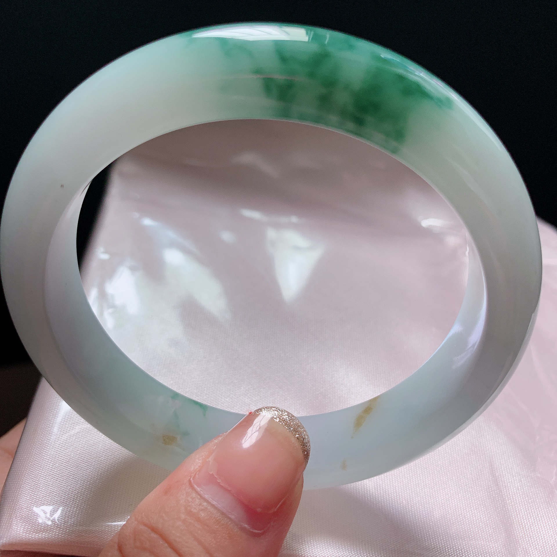 缅甸纯天然A货翡翠老坑种起胶飘花53-54圈精美手镯时尚贵气