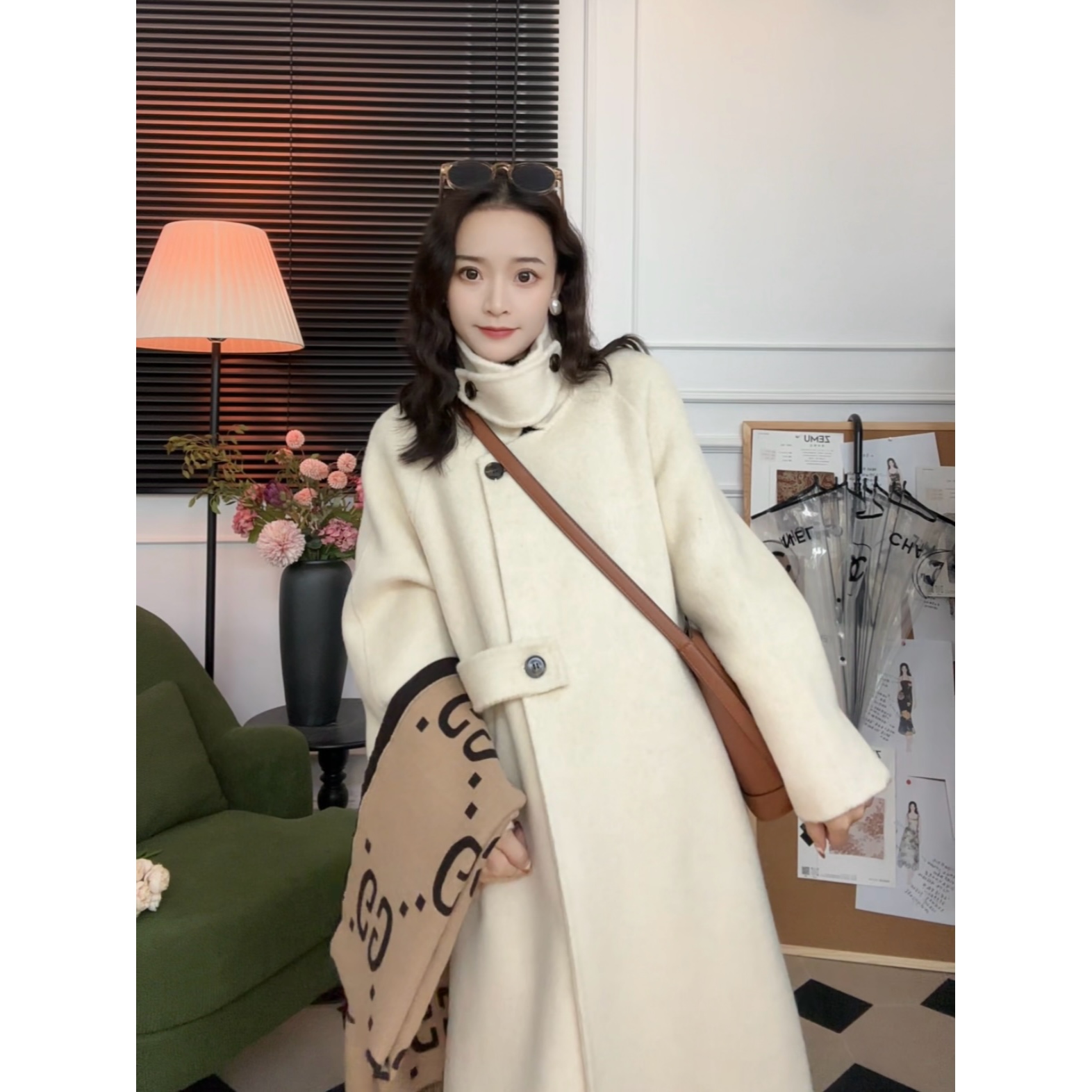 8758冬季小个子双面呢立领时尚绵羊毛大衣外套