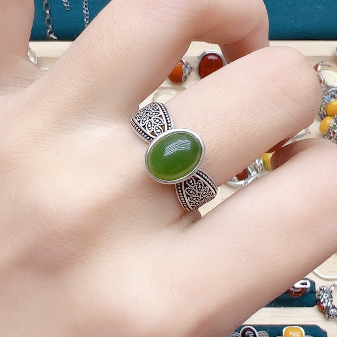 和田玉（碧玉）戒指银S925镶嵌