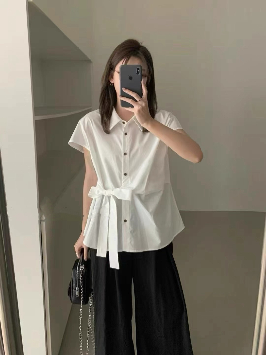 新款大码D75法式气质收腰设计感单排扣衬衫（以直播间展示实物为主