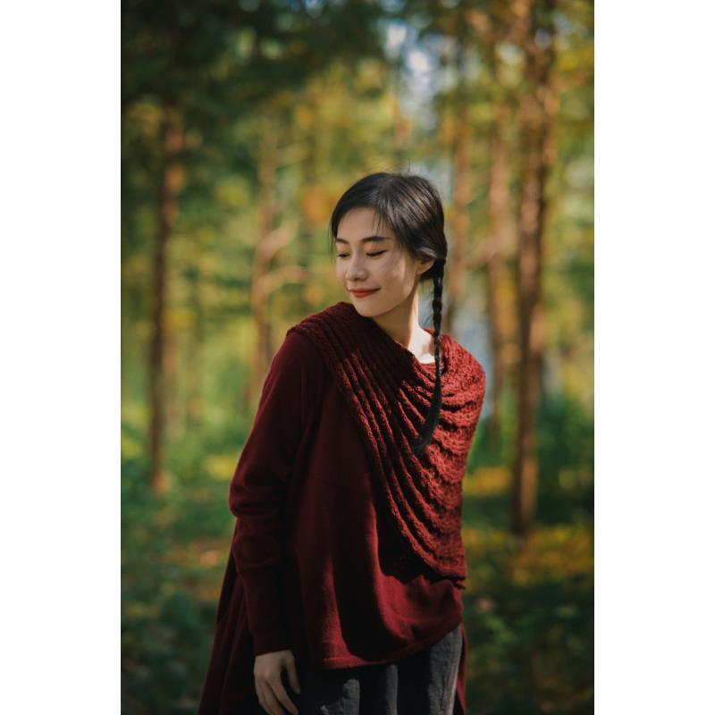 唐不染-山楂树之恋62596秋冬纯绵羊毛上衣假两件清冷系禅意衣服女