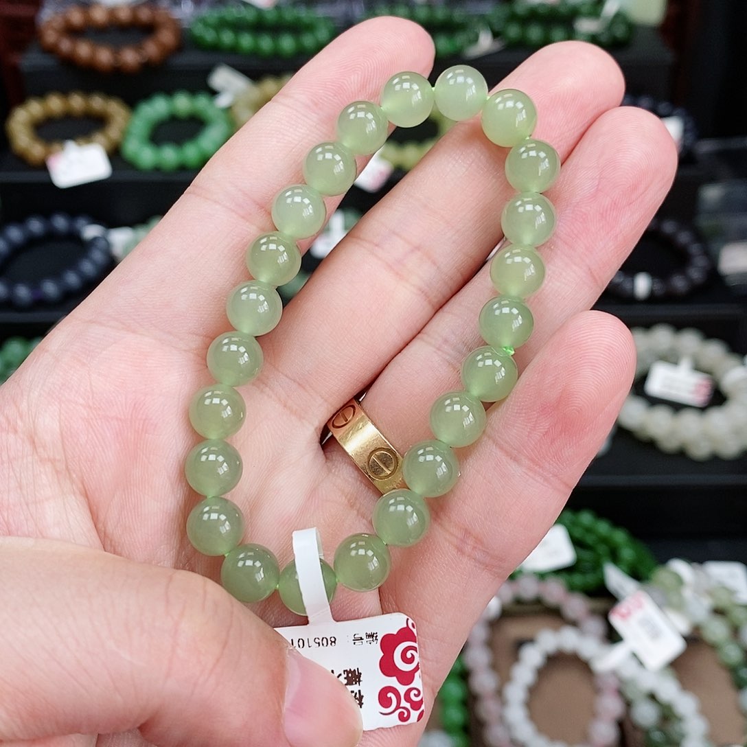 和田玉手串未镶嵌晴水8m m