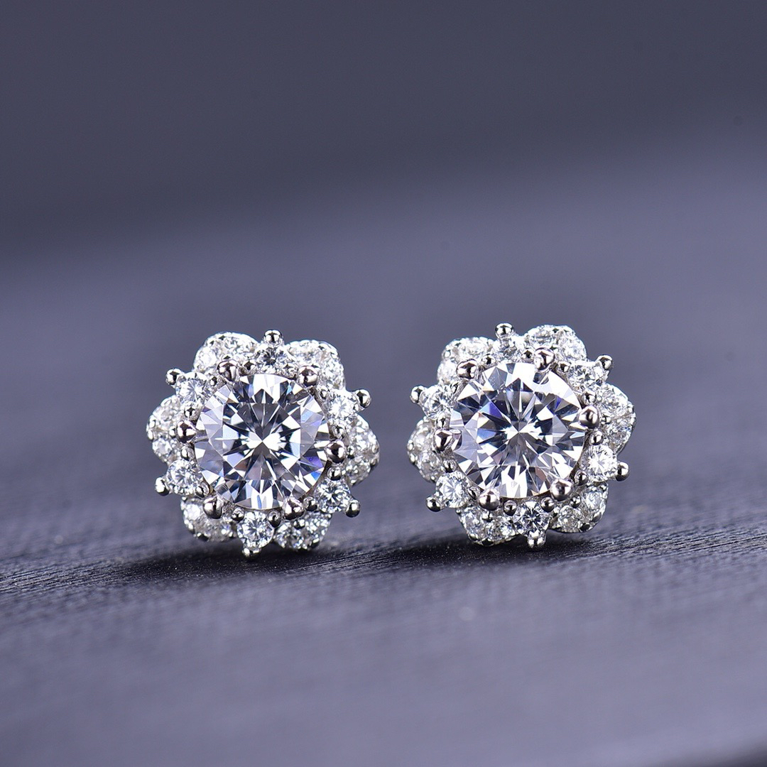 925银莫桑石银制品 【爱莎公主】耳钉耳饰经典简约时尚款0·5ct/1ct