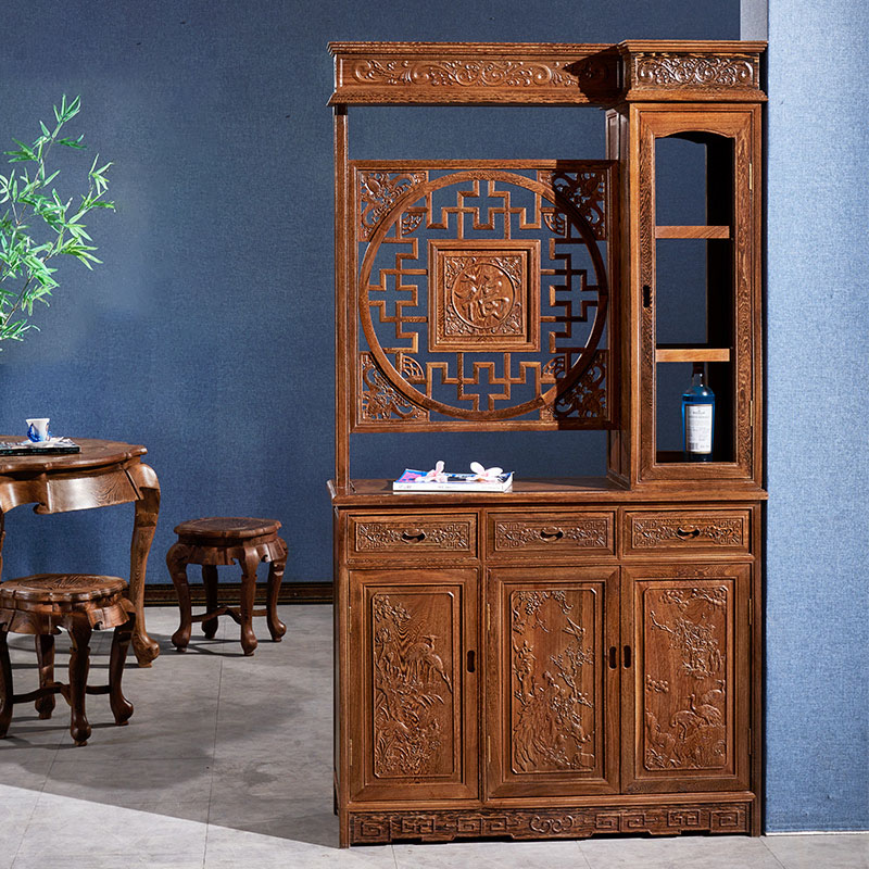 福字隔厅柜鸡翅木门厅玄关柜双面家用屏风柜 中式古典红木家具
