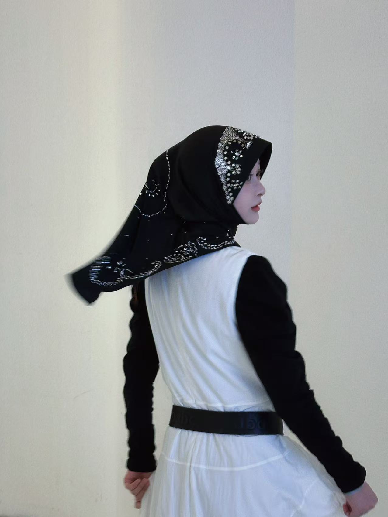 芙蕾｜珀希尔｜波嬉风网红夏季民族风重工款头巾黑色