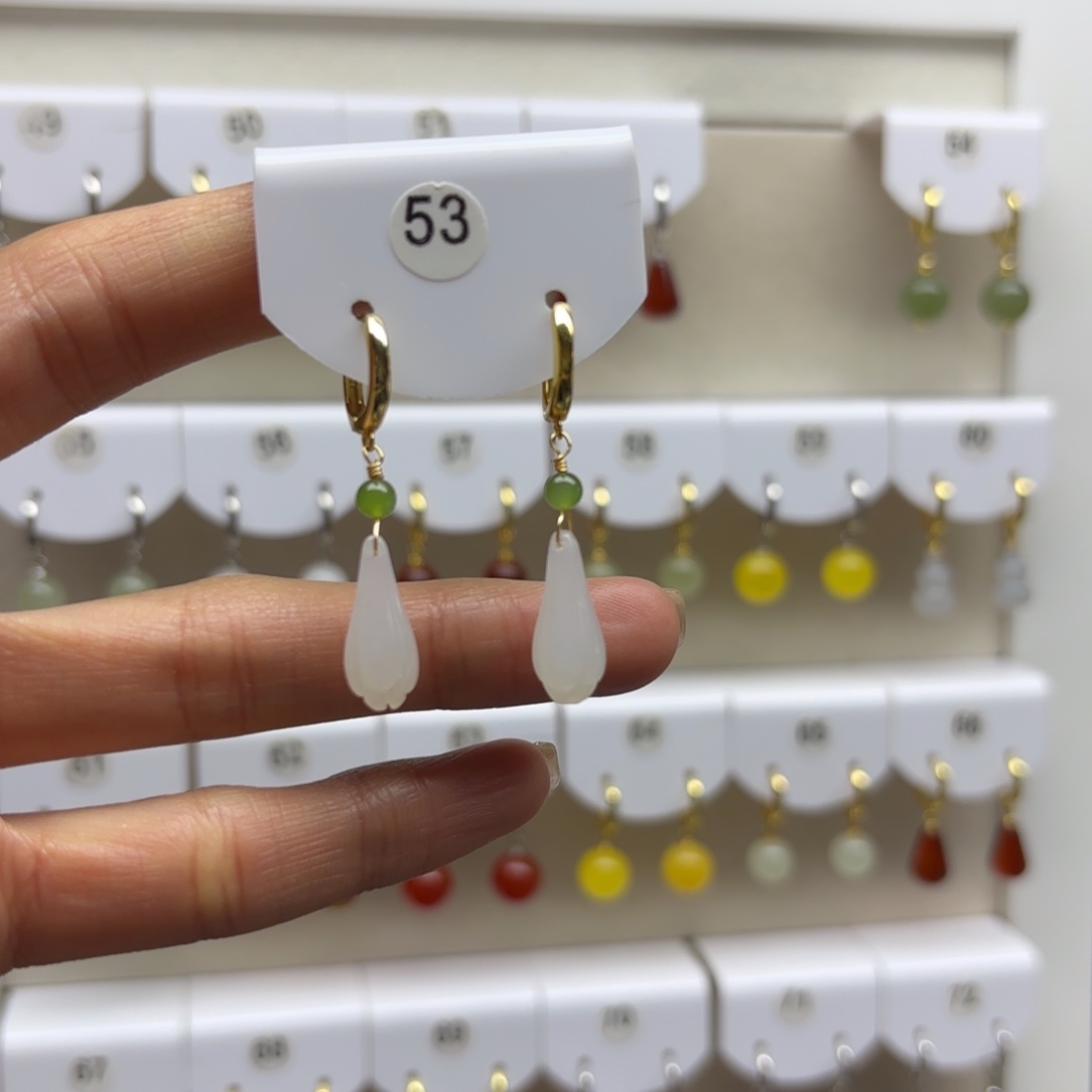 和田玉银S925镶嵌耳饰