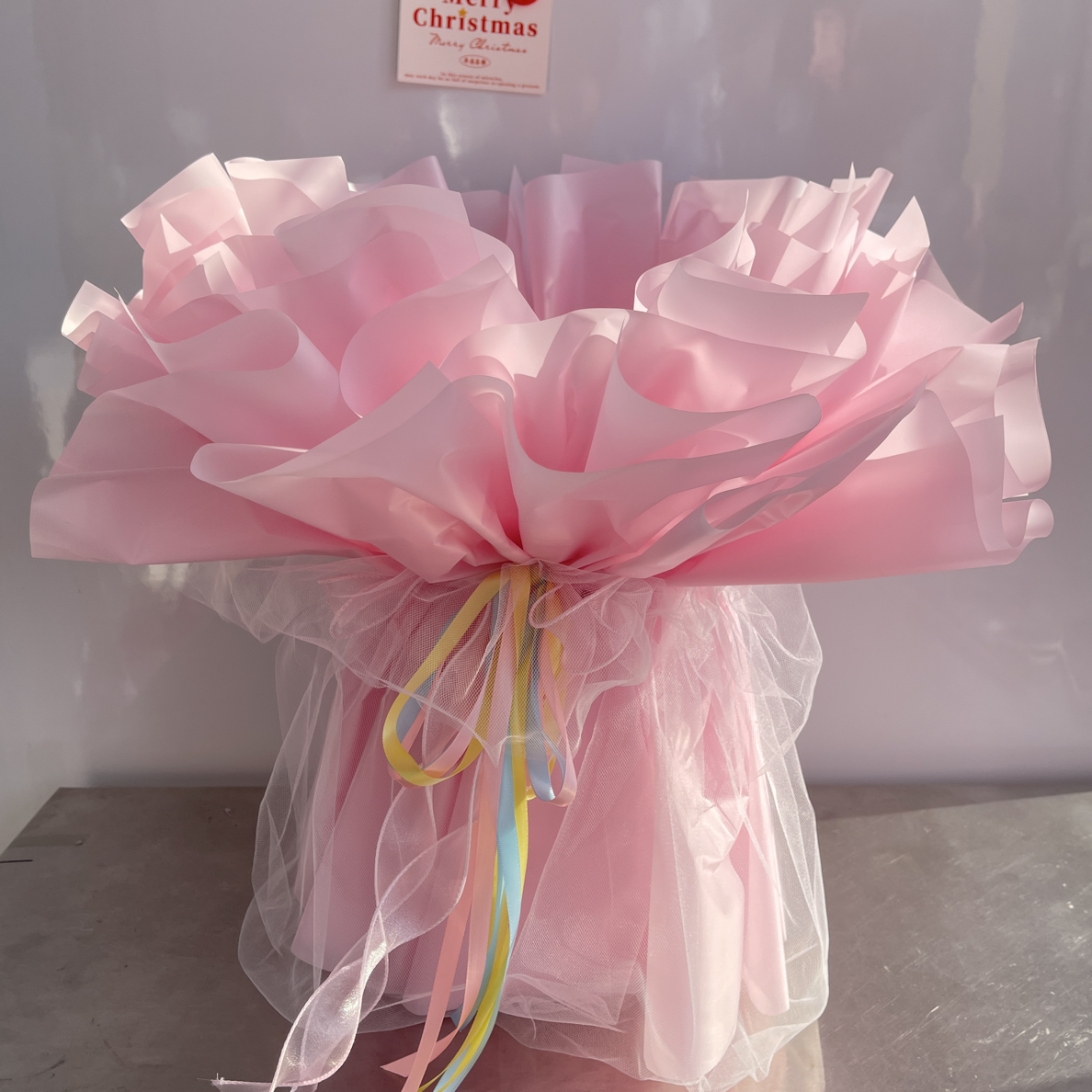 圆形带纱大花束包装DIY免包花壳（带花泥）可插33-52只鲜花花束壳